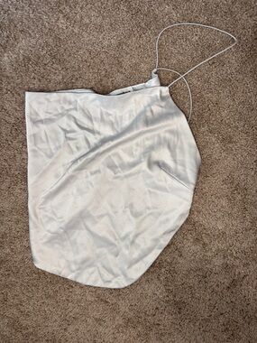 superdown White Satin Asymmetrical Crop Top